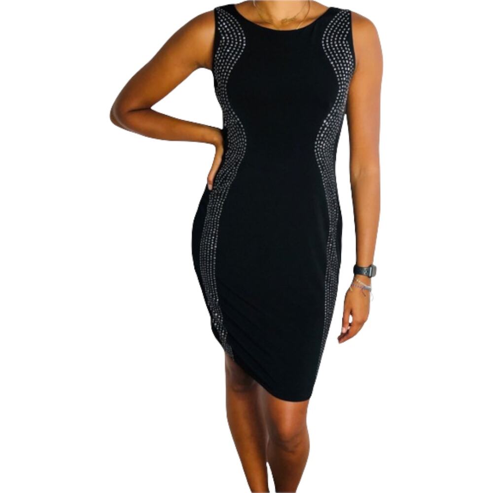 Calvin Klein Black Silver Studded Bodycon Mini Dress Women's 8 Petite 8P NEW - Picture 3 of 12